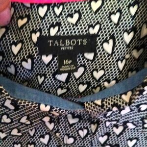 Talbots Black and White Heart Print Top, 16W, XL
